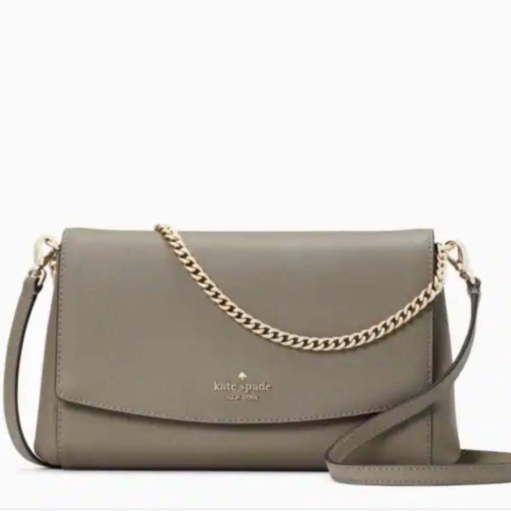 Kate Spade Way Greer saffiano leather crossbody purse bag. thunder cloud brown